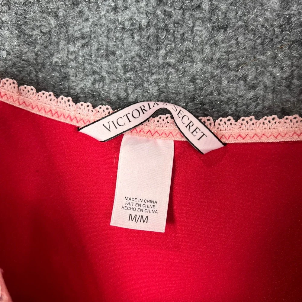 Victoria Secret Slip Dress Womens Medium Red Lace Trim Satin Chemise